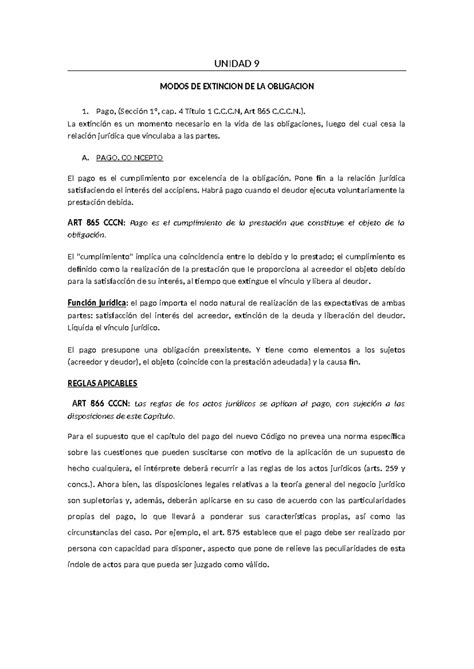 Unidad 9 Resumen Derecho De Las Obligaciones UNIDAD 9 MODOS DE