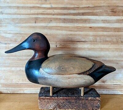 Tom Taber Canvasback Duck Decoy Glass Eyes Pyrography Signature Early