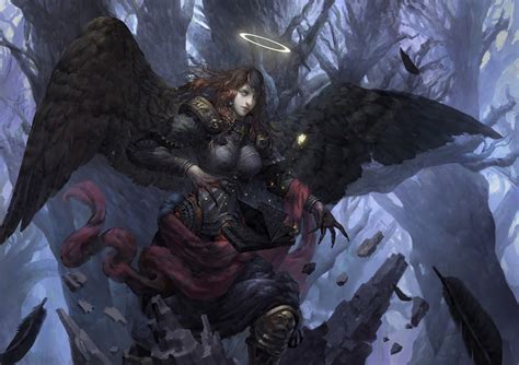 Black Angel Wearing Armor Digital Wallpaper Fantasy Art Angel Fallen