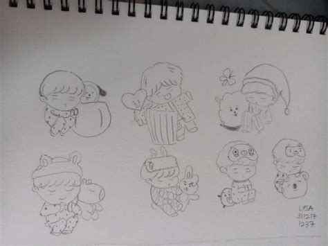 My first trial drawing chibi characters of the boys with BT21😊 | ARMY's Amino