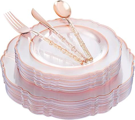 Liacere Pcs Rose Gold Plastic Plates Clear Rose Gold Disposable