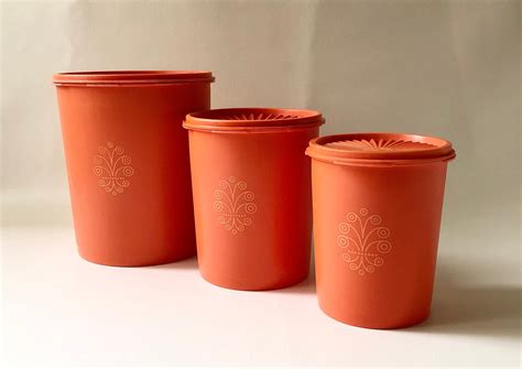 Vintage Orange Tupperware Canister Set Etsy