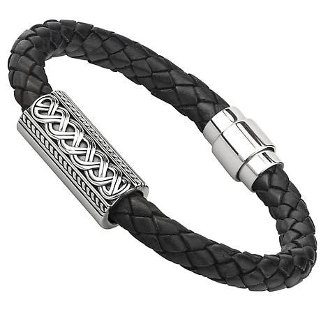 Men S Sterling Silver Leather Celtic Knot Bracelet At Irishshop