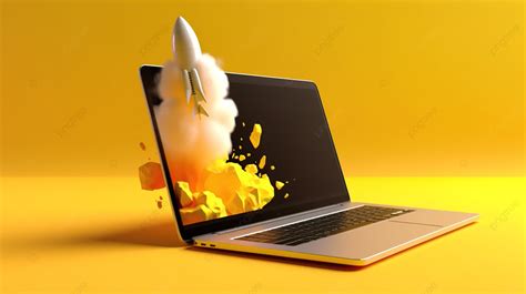 Fondo Amarillo 3d Con Pantalla De Computadora Portátil Y Diseño De ...