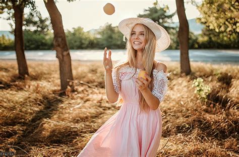 Women Evgeny Freyer Smiling Pink Dress Trees Blonde Women