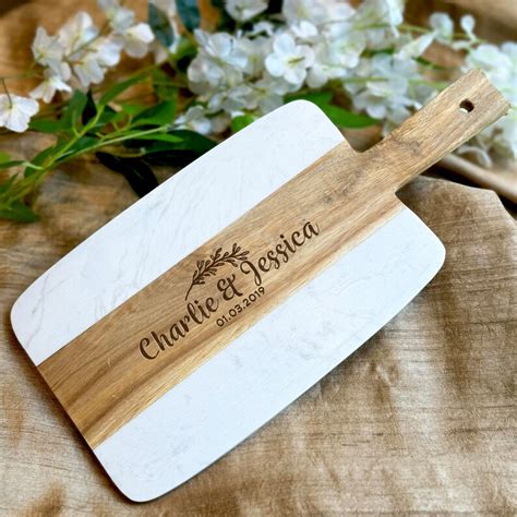 Personalized Marble And Wood Cutting Board T For Couple Anniversary