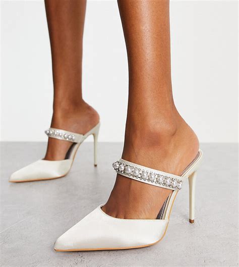 Truffle Collection Wide Fit Bridal Heeled Mules With Pearl