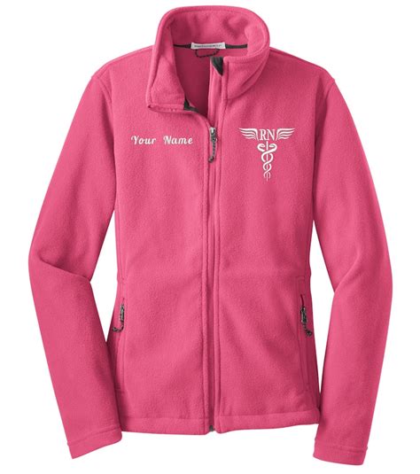 Personalized Rn Zip Up Embroidered Caduceus Fleece Jacket Comfortable