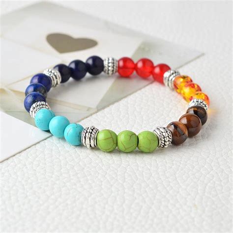 7 Chakra Healing Balance Beaded Bracelet Lava Yoga Reiki Prayer Stone