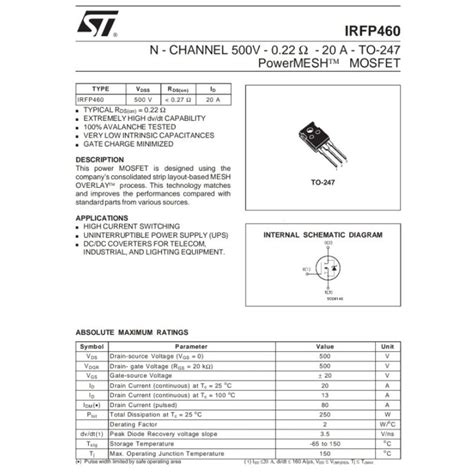 Irfp Mosfet Pinout Datasheet Equivalent Circuit And Off