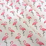 Tissu Coton Cretonne Flamant Rose Crème par 50 cm Oeko Tex