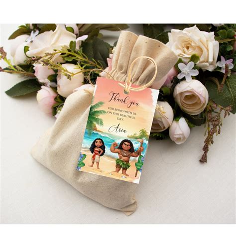 Moana Birthday Thank You Tag Template Personalized Digital Kids Party