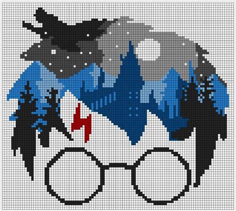 A Cross Stitch Pattern With Harry Potter S Glasses And Hogwarts Castle