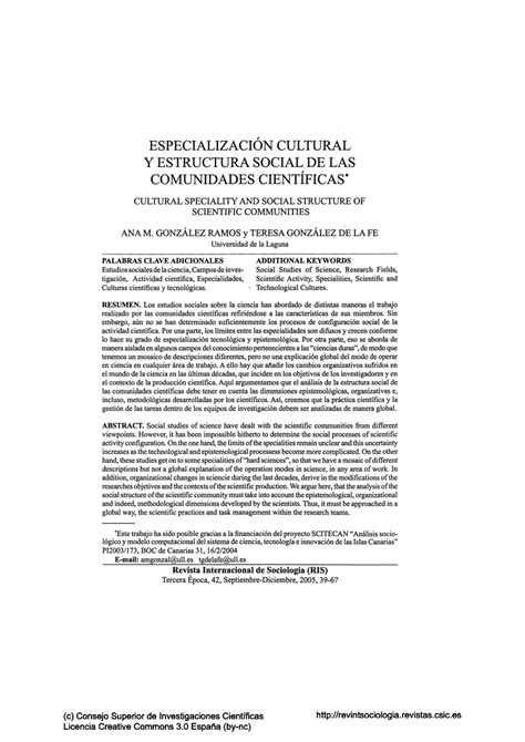 Pdf Especialización Cultural Y Estructura Social De Las Comunidades