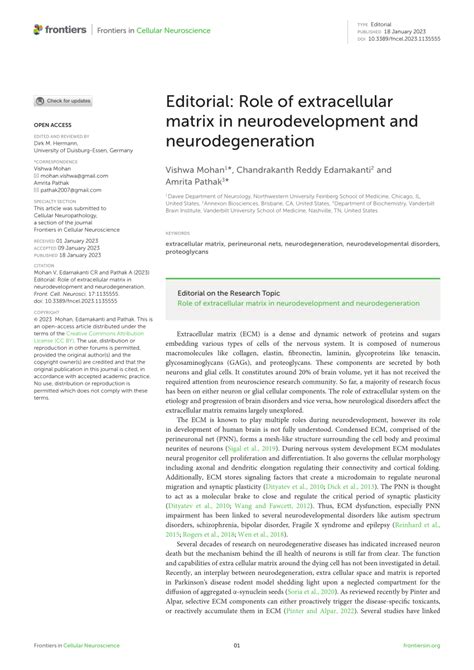 Pdf Editorial Role Of Extracellular Matrix In Neurodevelopment And