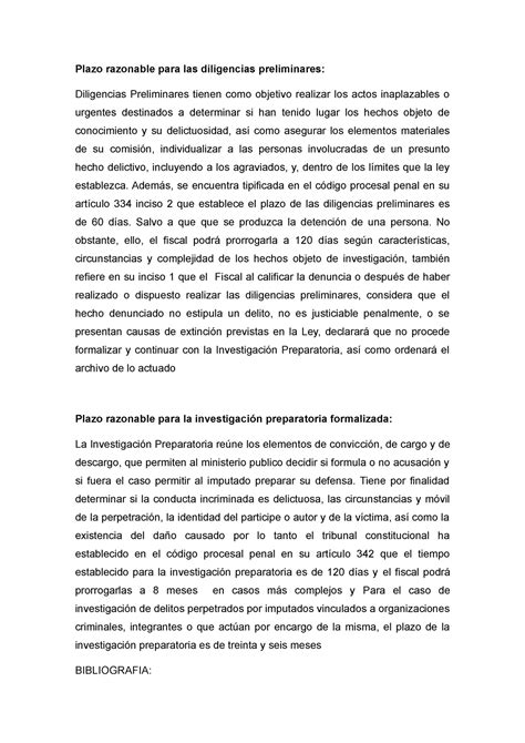 Plazo Razonable Para Las Diligencias Preliminares Y Investigacion