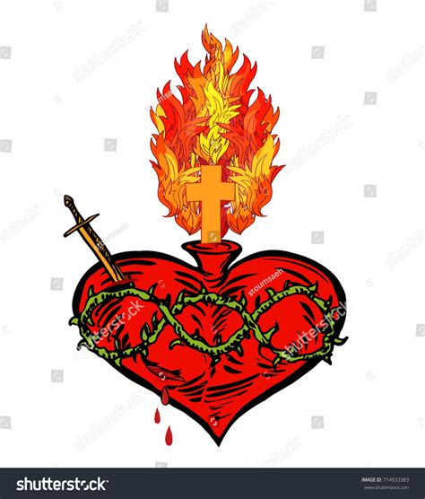 Graphic Engraving Style Illustration Sacred Heart Stock Vector Royalty