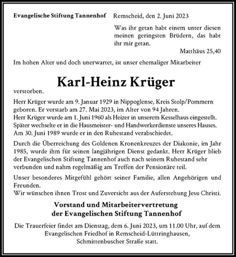 Alle Traueranzeigen F R Karl Heinz Kr Ger Trauer Rp Online De