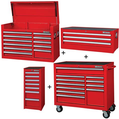 WESTWARD Powder Coated Red 57 1 2 In W X 19 In D X 82 3 4 In H