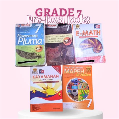 Grade 7 School Books - Pluma Filipino - E-Math - Kayamanan - English ...