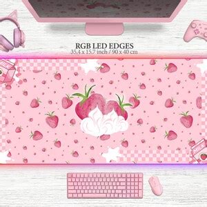 Pink Cute Deskmat Kawaii Mousepad Strawberry Milk Pink Desk Mat