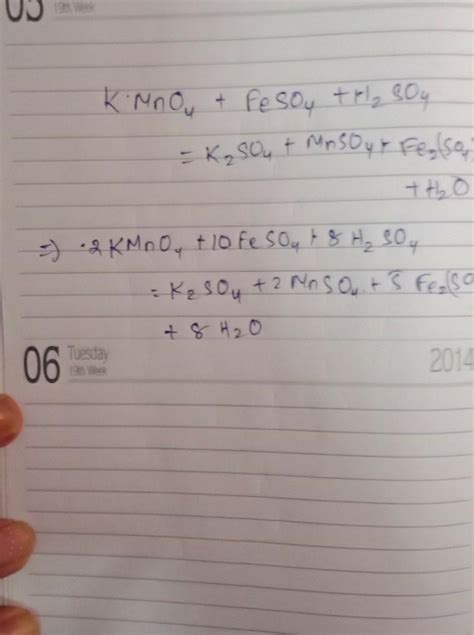 Balance The Chemical Equation Kmno4 H2so4 Feso4 ˃ K2so4 Fe2 So4 3 Mnso4 H2o