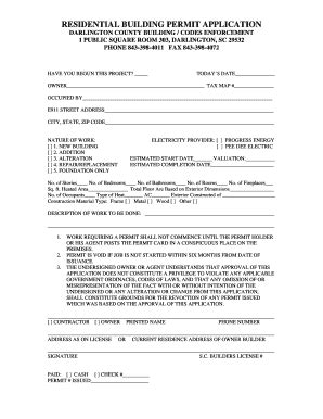 SC Residential Building Permit Application Darlington County 2014