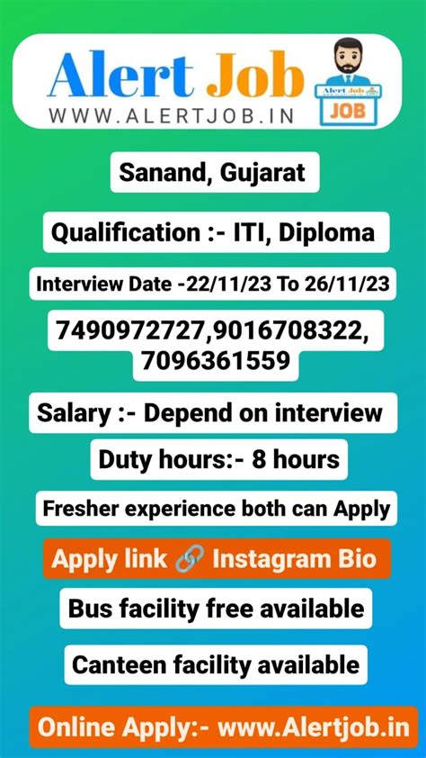 Job Requirement In Sanand Gujarat 2023 Alert Job Amazing