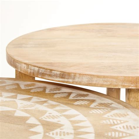 2 Tables Basses En Manguier Massif Motifs Blancs Caraiba Maisons Du Monde