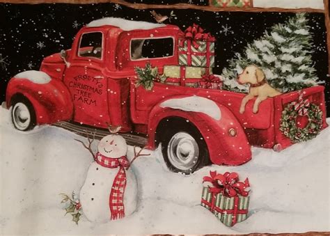 Red Truck Christmas Collage Panel By Susan Winget Etsy