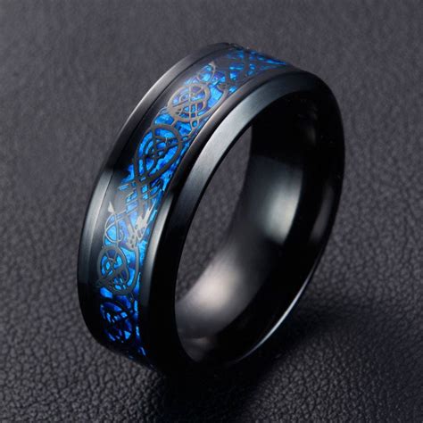 Mens Rings Wedding Band Mm Blue Celtic Viking Dragon Ring Size