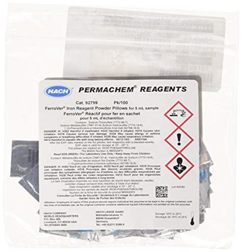 Hach 92799 FerroVer Iron Reagent Powder Pillows 5 ML Pack Of 100