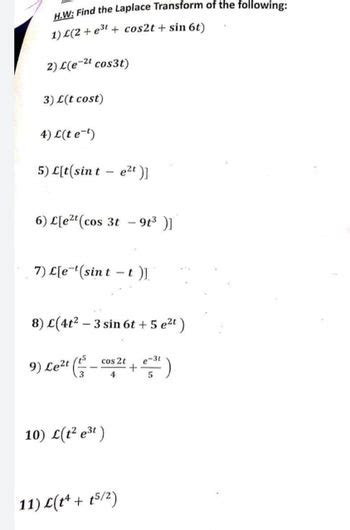 Answered Hw Find The Laplace Transform Of The Bartleby