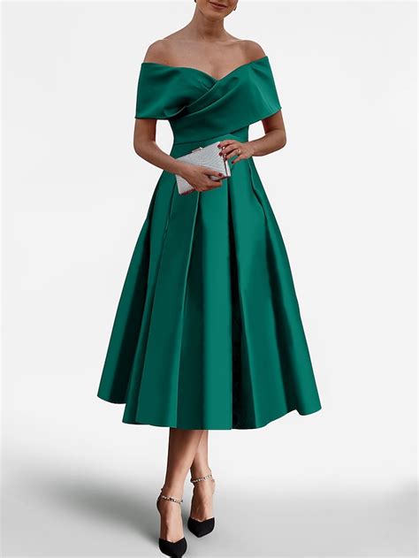 A Line Cocktail Dresses Elegant Dress Wedding Guest Tea Length Short