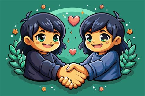 Dos Personajes De Dibujos Animados Con Corazones En El Fondo Vector