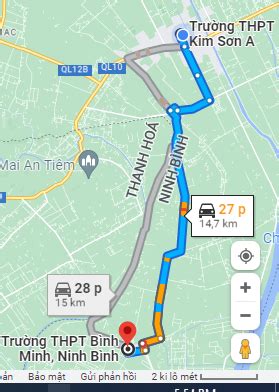 Khi dùng Ứng dụng Google maps để tìm đường đi từ trường THPT Kim Sơn A