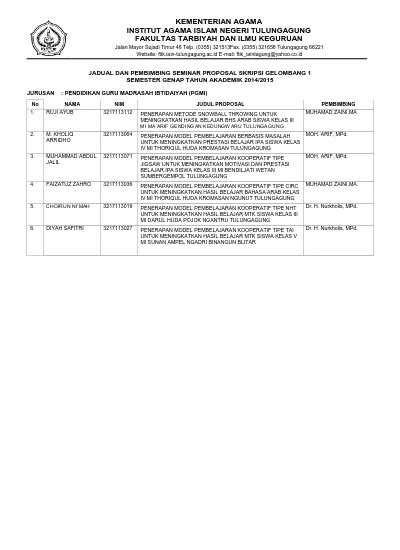 Jadual Dan Pembimbing Seminar Proposal Skripsi Gelombang Semester