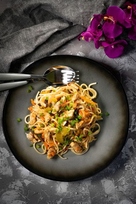 Fried Noodles with Chicken and Vegetables Stock Photo - Image of ...