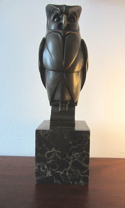 Art Deco Bronzen Uil Op Marmeren Sokkel Gesigneerd Catawiki