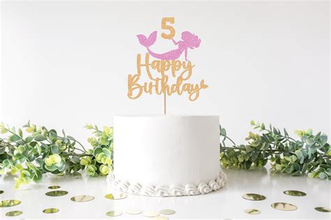 Mermaid 5th Birthday Cake Topper Svg Mermaid Birthday Cupcake Etsy