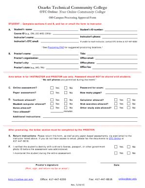 Fillable Online Otc Off Campus Proctoring Form Ozarks Technical