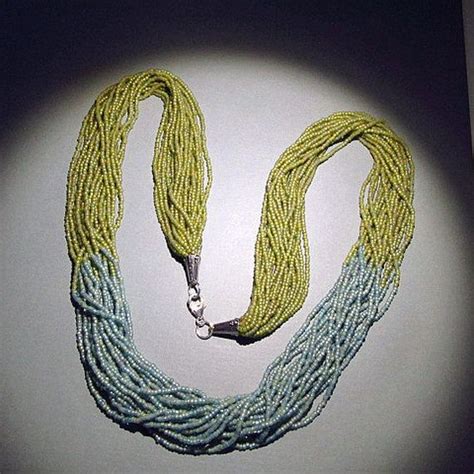 Multi Strand Seed Bead Necklace In Green And Blue Etsy Seed Bead