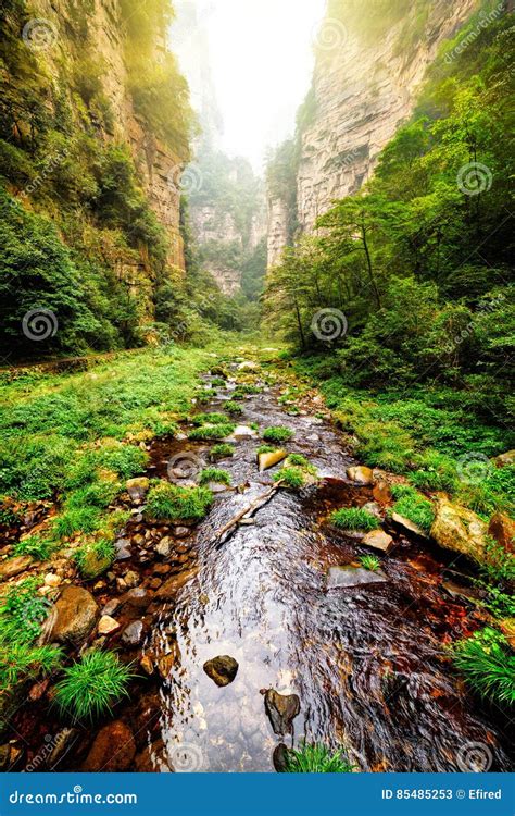 Beautiful View Of River With Crystal Water At Bottom Of Deep Gorge