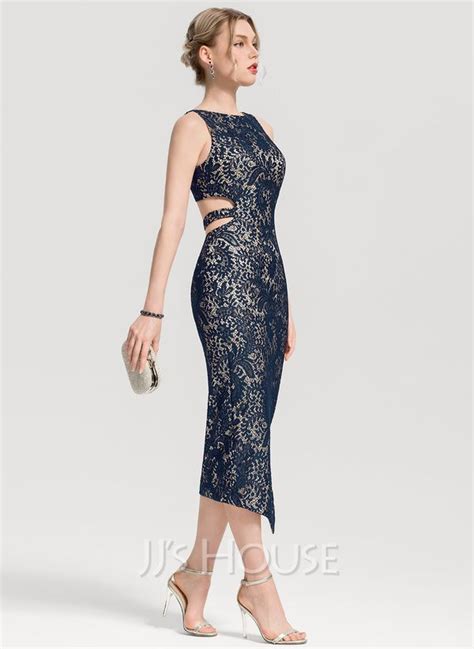 [us 129 00] Sheath Column Scoop Tea Length Lace Cocktail Dress Jjs