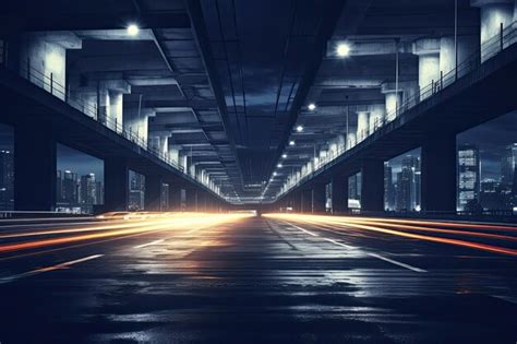 Premium Photo Urban Scene Night Lights Under Bridge With Car Trails