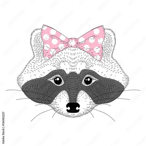 Vector Cute Raccoon Girl Portrait Hand Drawn Pretty Anthropomor Stock