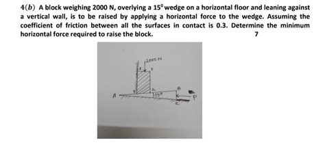 Solved 4 B A Block Weighing 2000 N Overlying A 15wedge On Chegg