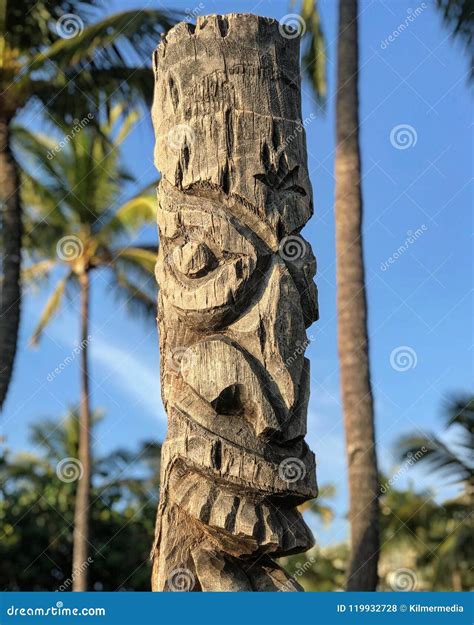 Polynesian Tiki Carved From A Palm Tree Trunk Stock Photo Image Of