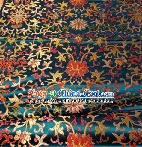 Lake Blue Color Chinese Traditional Pattern Design Brocade Fabric Silk