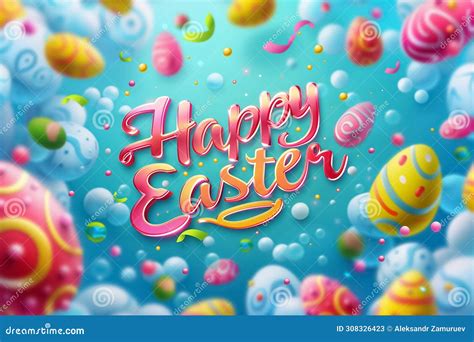 Easter Poster And Banner With Painted Easter Eggs With Text Happy